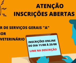 Abertas as inscrições do PSS para Auxiliar de Serviços Gerais “A”, Médico Veterinário e Professor.